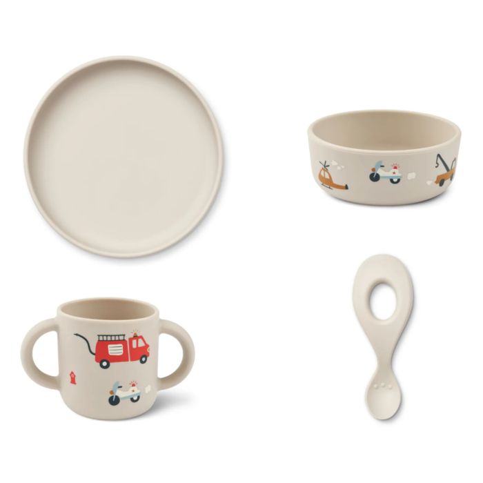 Набір LIEWOOD силіконового посуду Vivi з 4 предметів | Автомобіль екстреної допомоги/Сенді