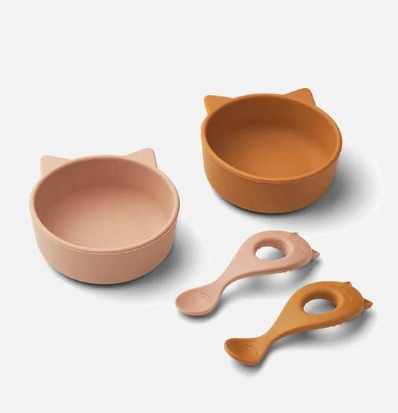 Обідній дитячий набір посуду LIEWOOD Cat Evan Mustard/Rose Mix