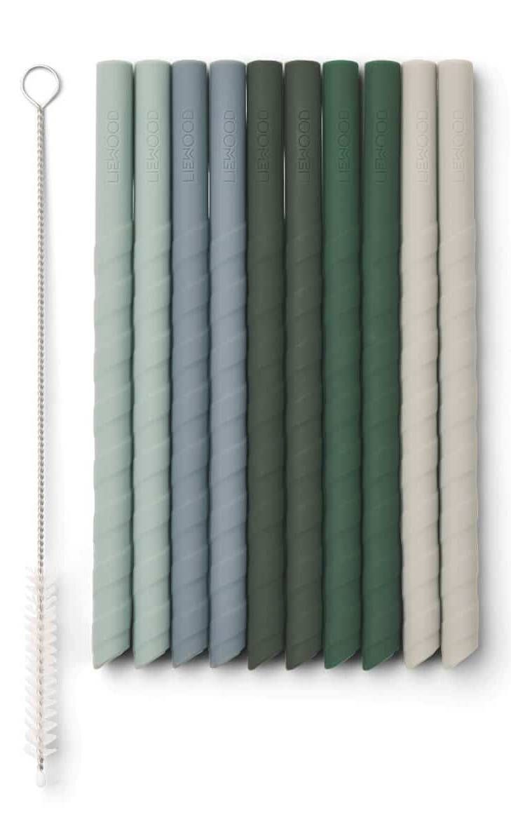 Багаторазові силіконові соломинки LIEWOOD Kids Silicone Straw Set 10 PACK Timoti – Green Multi Mix