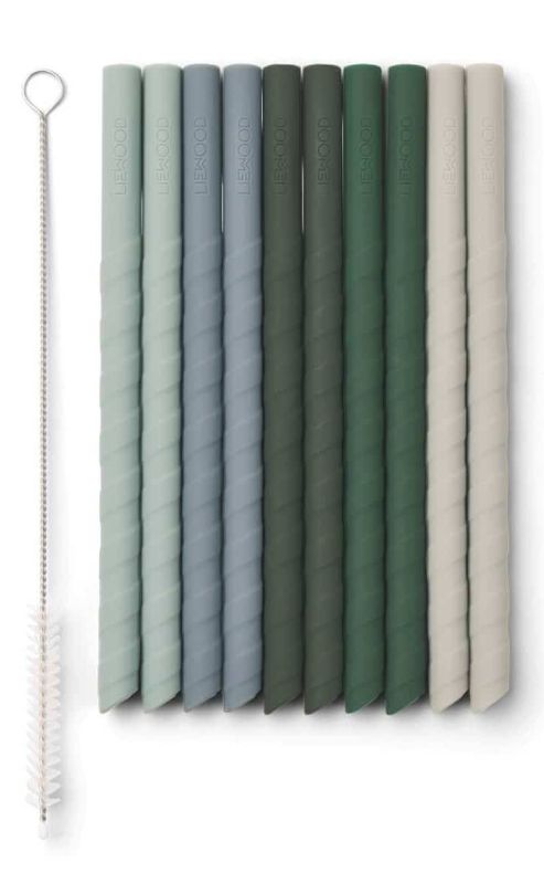 Багаторазові силіконові соломинки LIEWOOD Kids Silicone Straw Set 10 PACK Timoti – Green Multi Mix