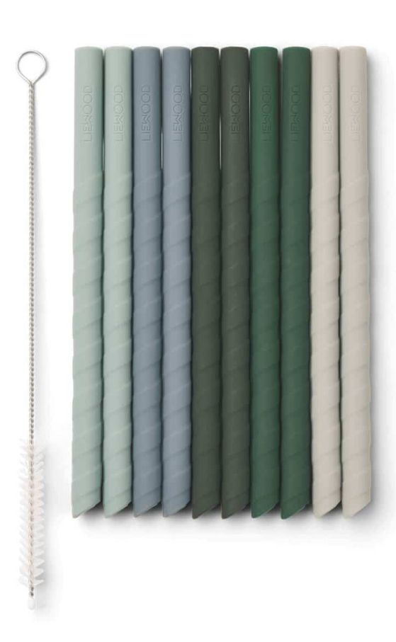 Багаторазові силіконові соломинки LIEWOOD Kids Silicone Straw Set 10 PACK Timoti – Green Multi Mix