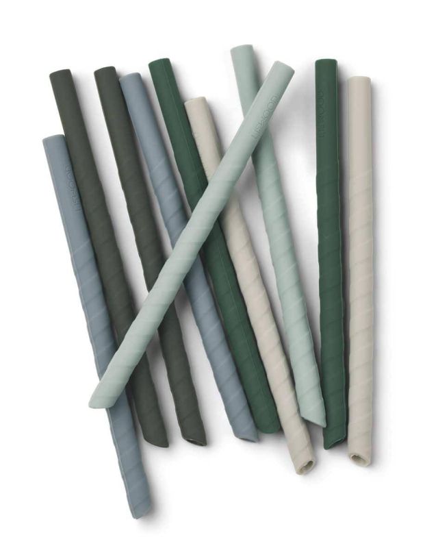 Багаторазові силіконові соломинки LIEWOOD Kids Silicone Straw Set 10 PACK Timoti – Green Multi Mix