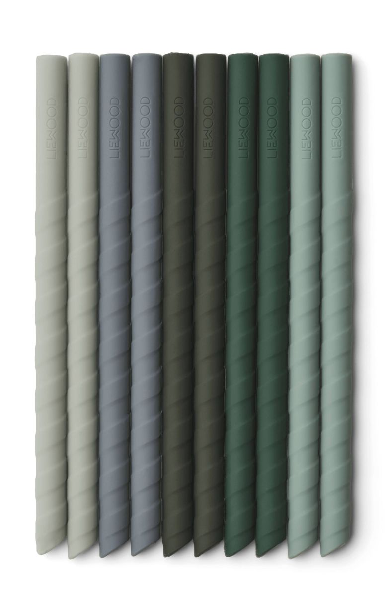 Багаторазові силіконові соломинки LIEWOOD Kids Silicone Straw Set 10 PACK Timoti – Green Multi Mix