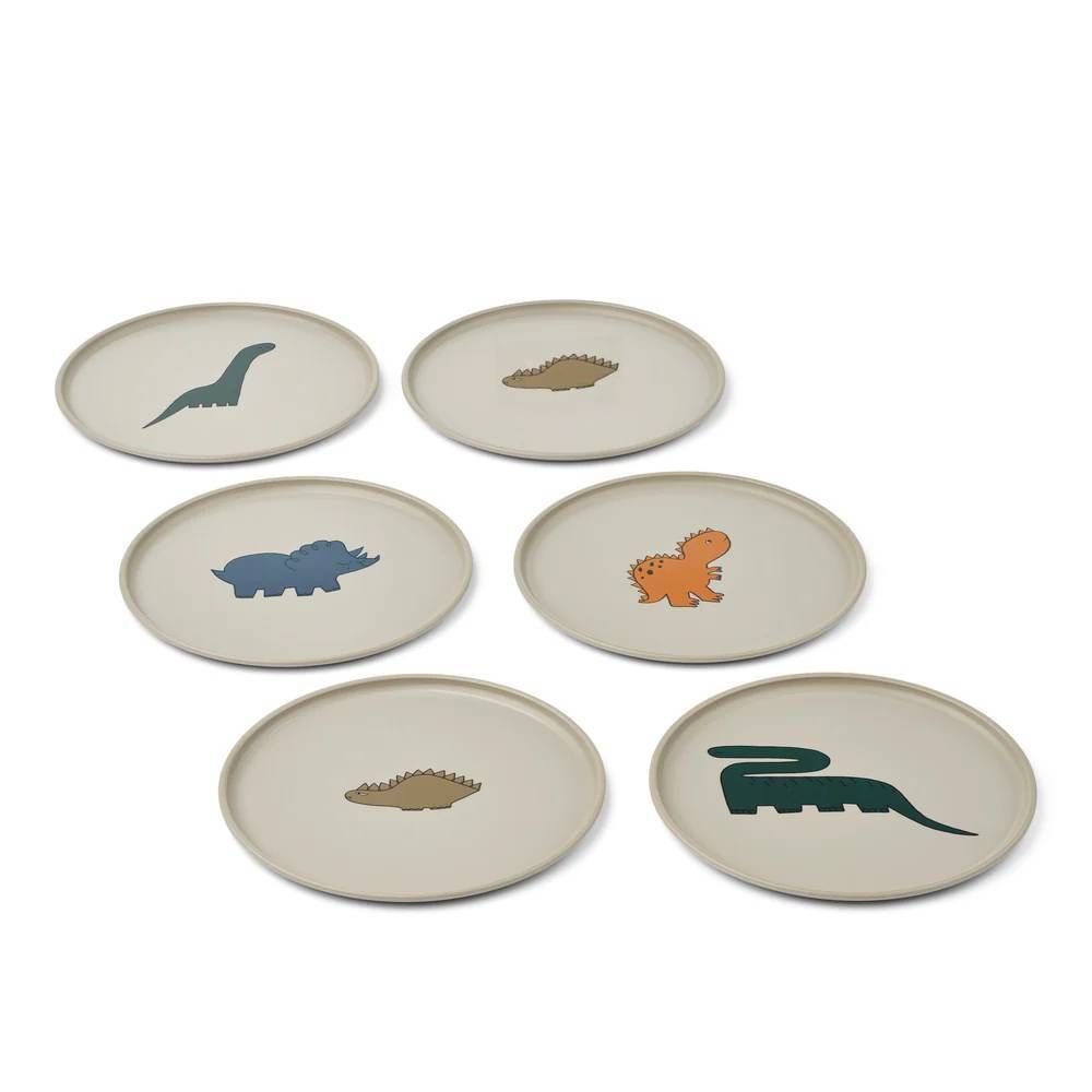 Дитячий набір тарілок LIEWOOD Dino REMCO PLATE  ALL TOGETHER / SANDY 6-PACK